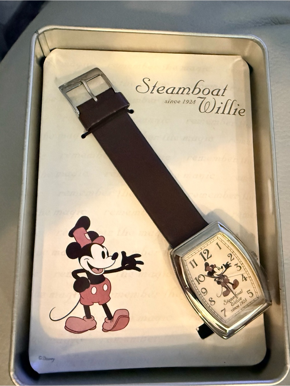 Disney Steamboat Willie Watch with Brown Leather Strap - NEEDS BATTERY